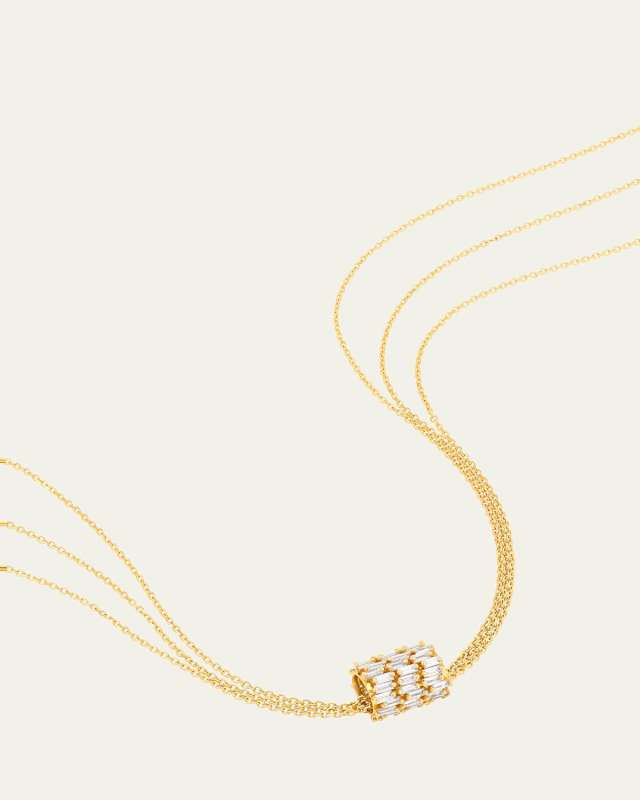 18K Yellow Gold Infinite Triple Row Diamond Rondelle Pendant Necklace